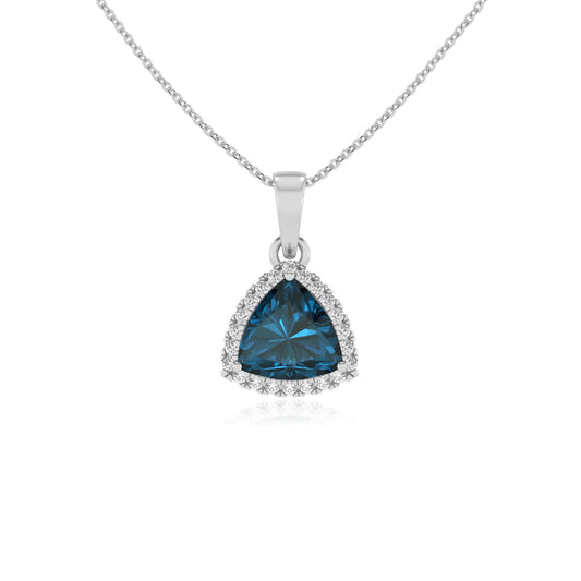 natural london-blue-topaz trillion solitaire necklaces in platinum