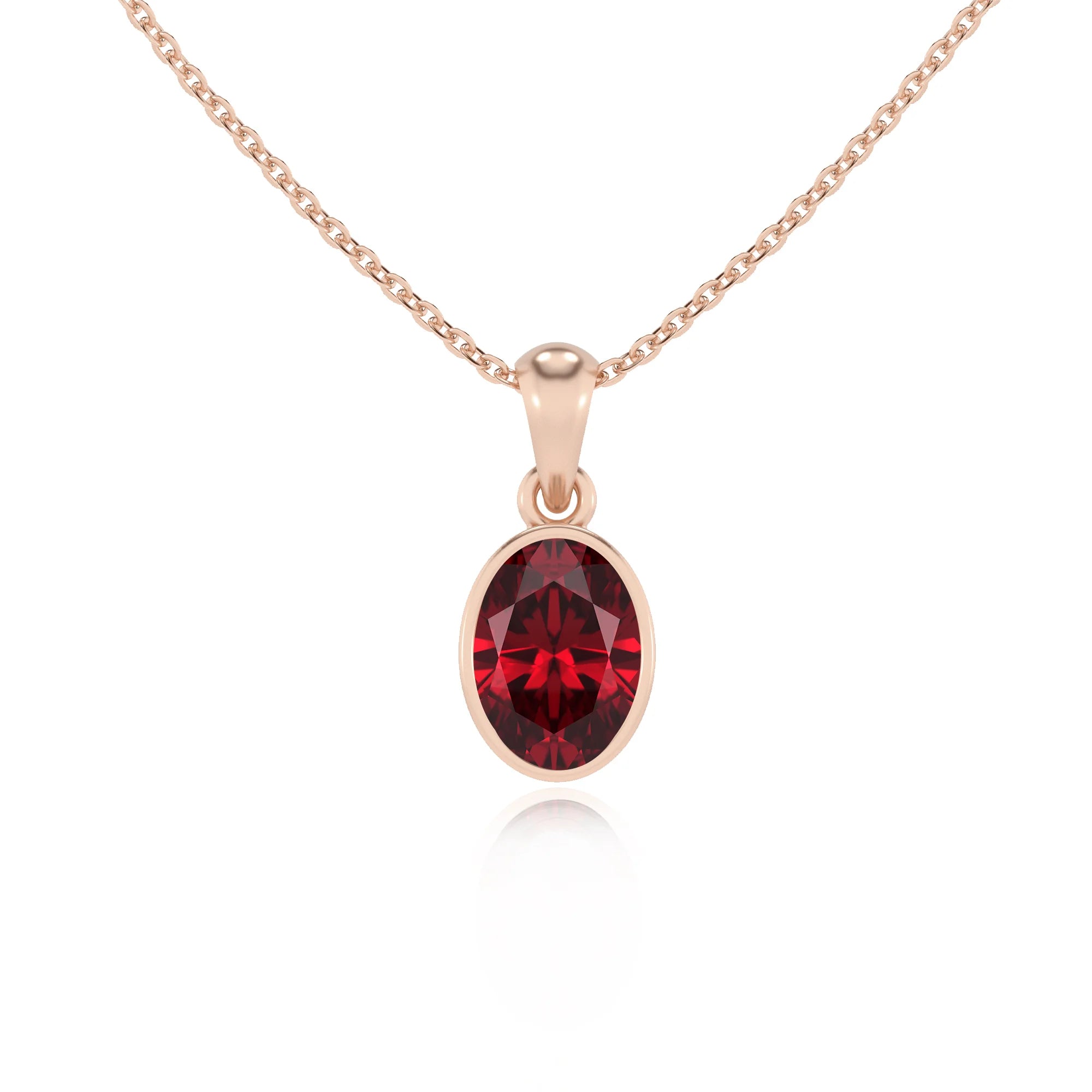 lab grown ruby oval solitaire necklaces in rose gold