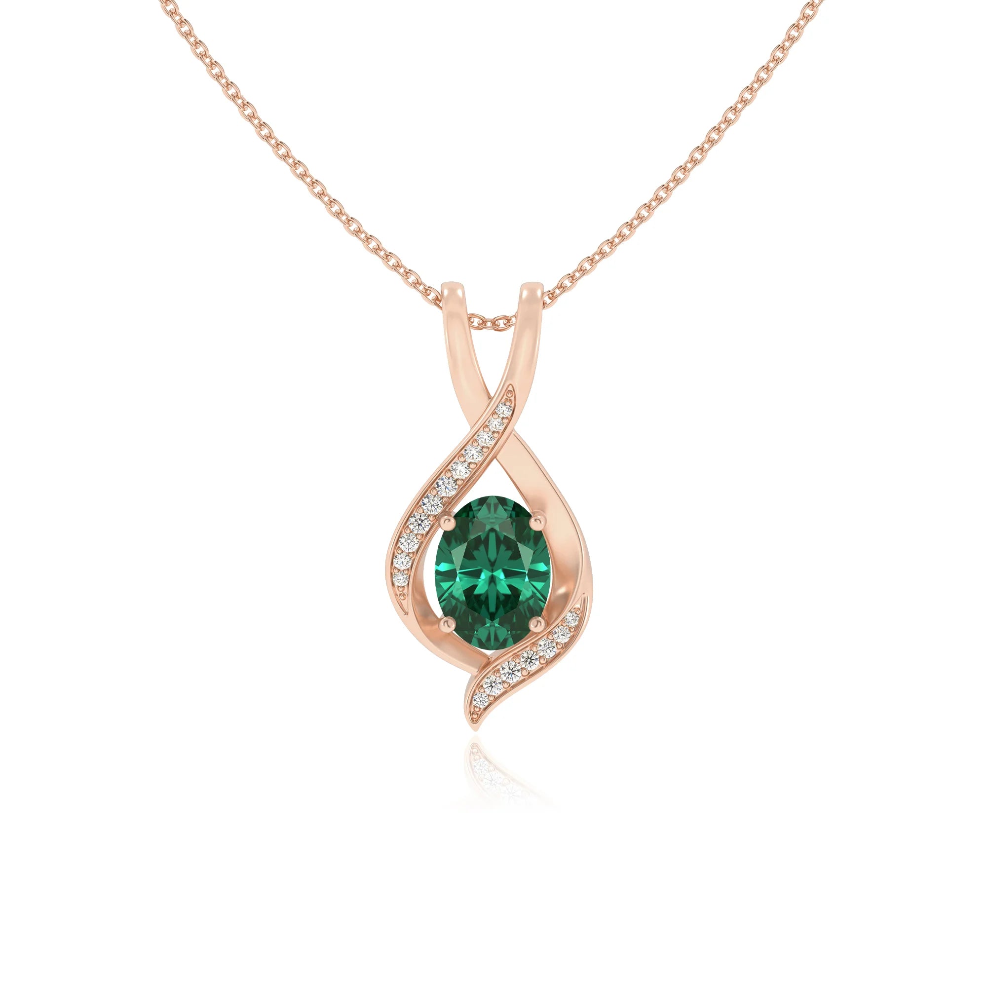 lab grown emerald oval solitaire necklaces in rose gold