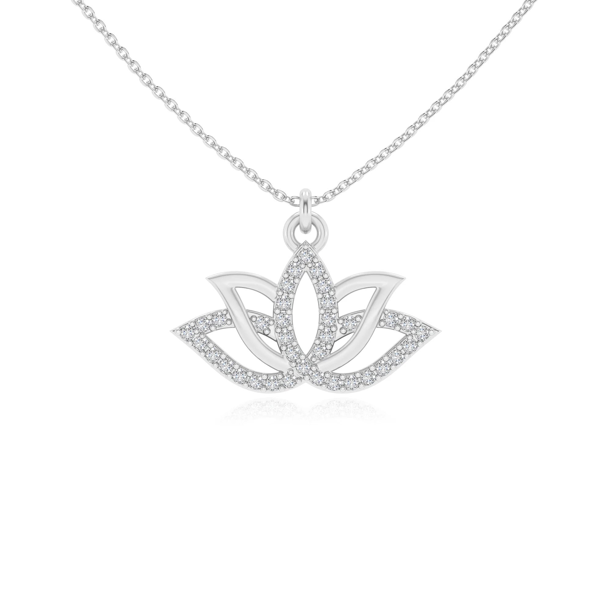 lab grown moissanite round infinity necklaces in white gold