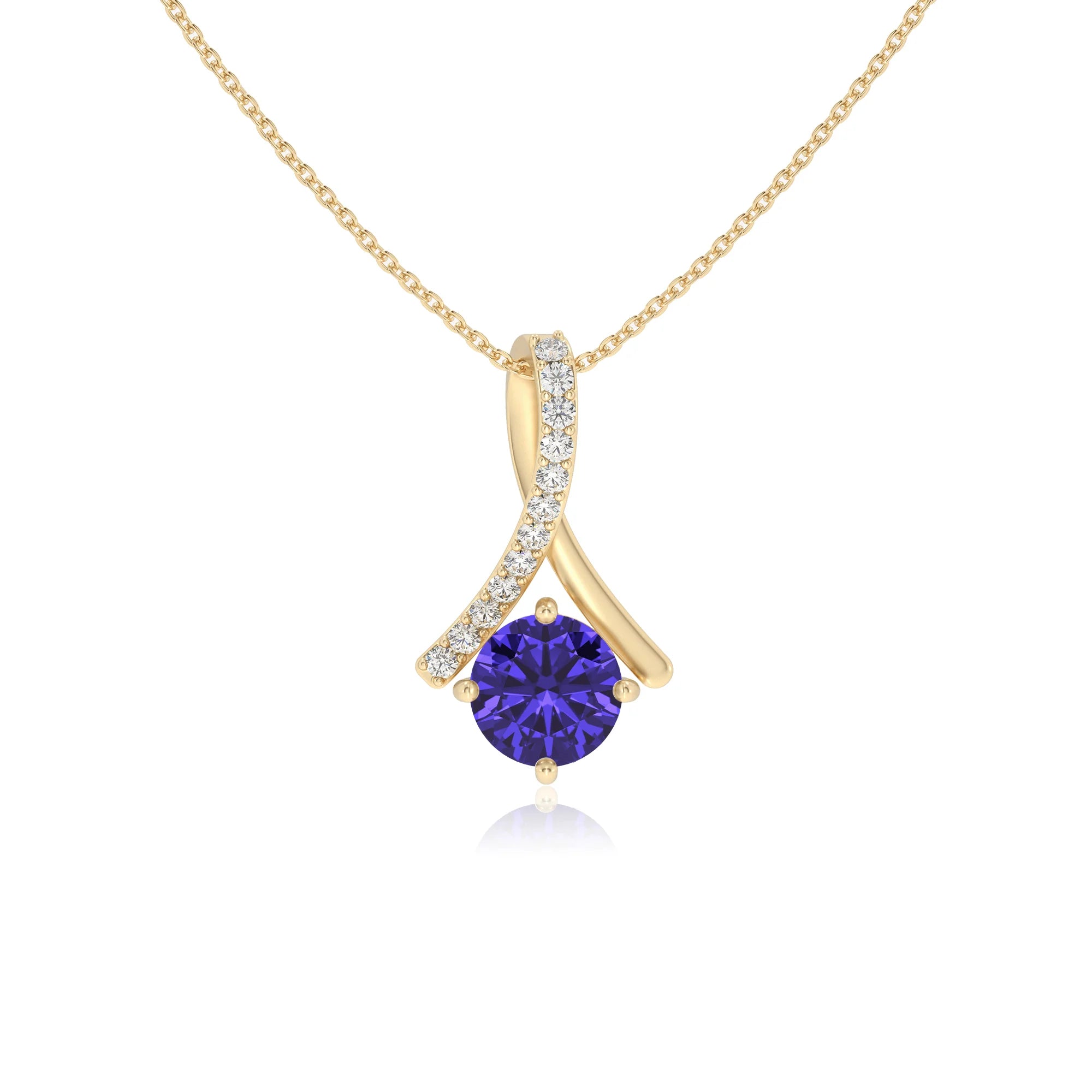 lab grown tanzanite round solitaire necklaces in yellow gold
