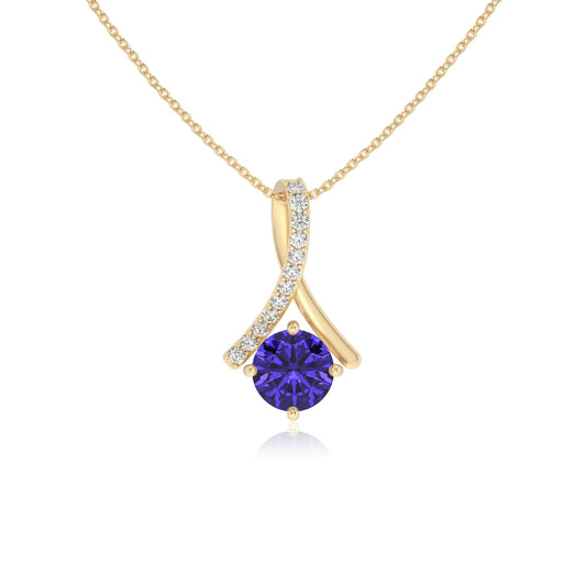 lab grown tanzanite round solitaire necklaces in yellow gold