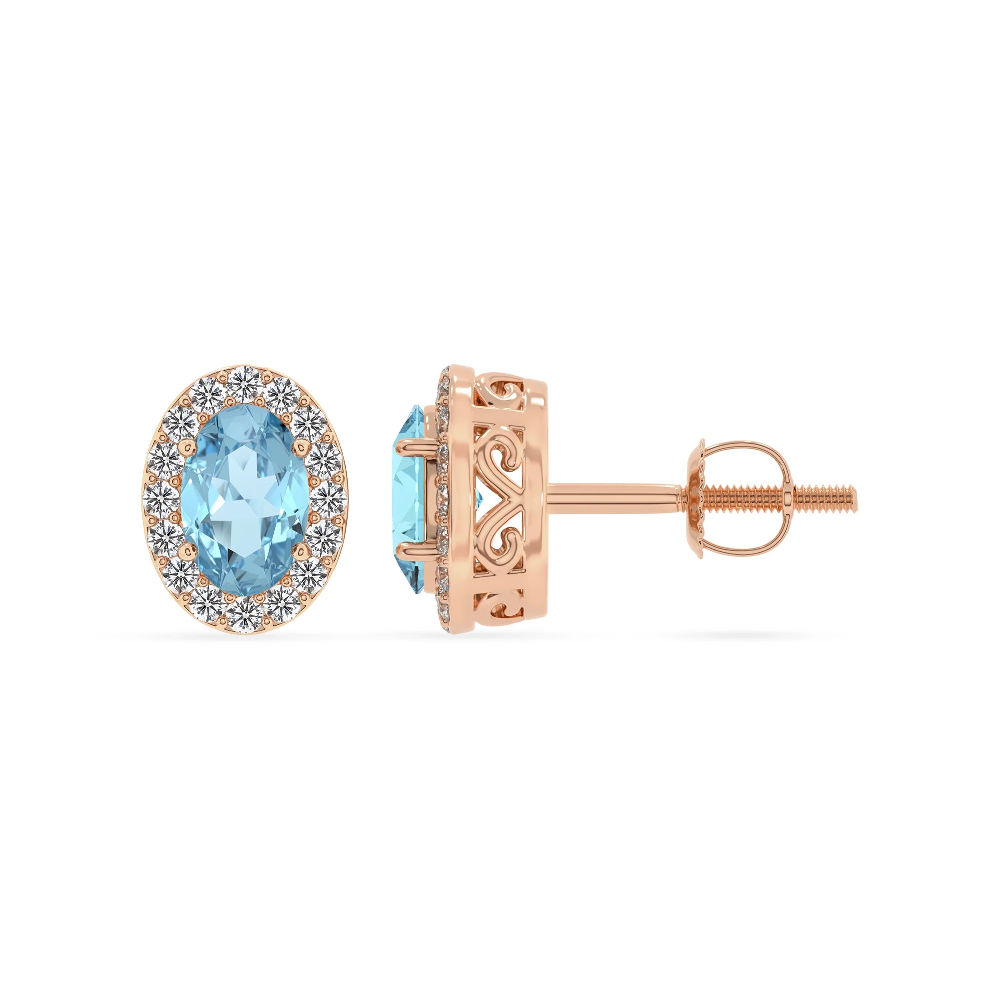 lab grown aquamarine oval stud earrings in rose gold