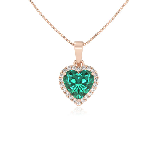 lab grown emerald heart solitaire necklaces in rose gold