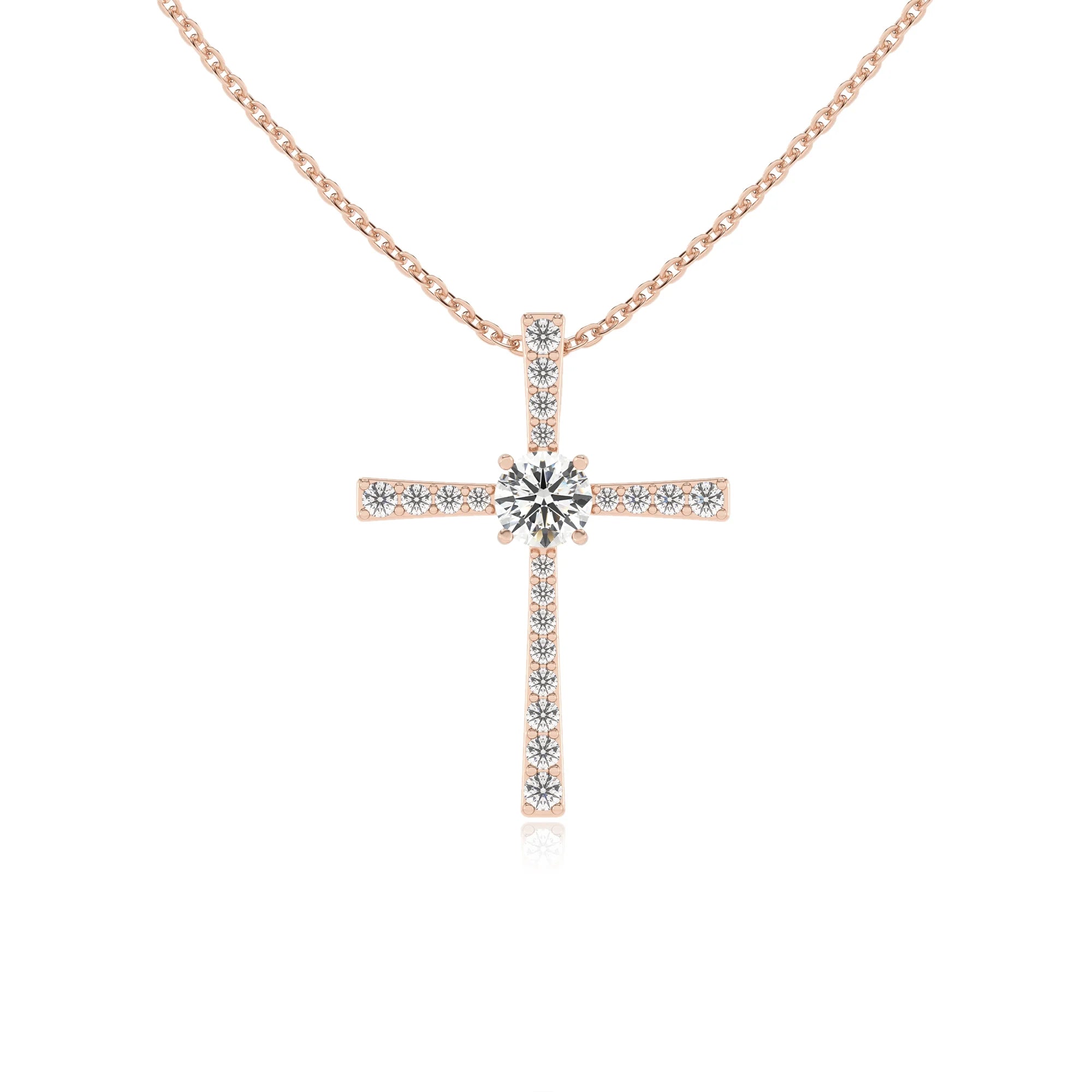 lab grown moissanite round infinity necklaces in rose gold