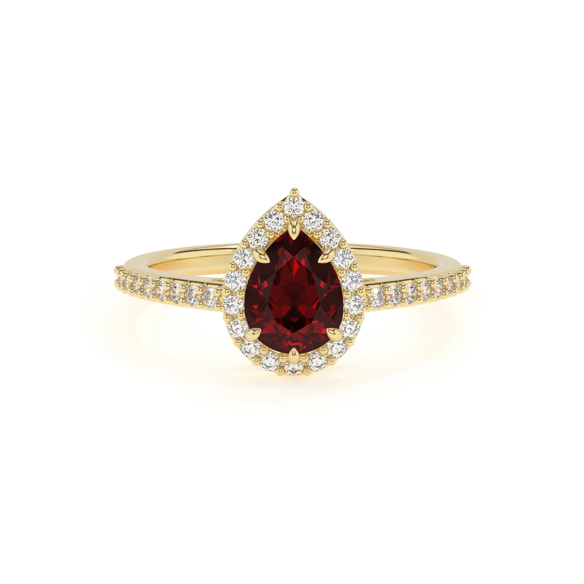 natural garnet pear solitaire rings in yellow gold