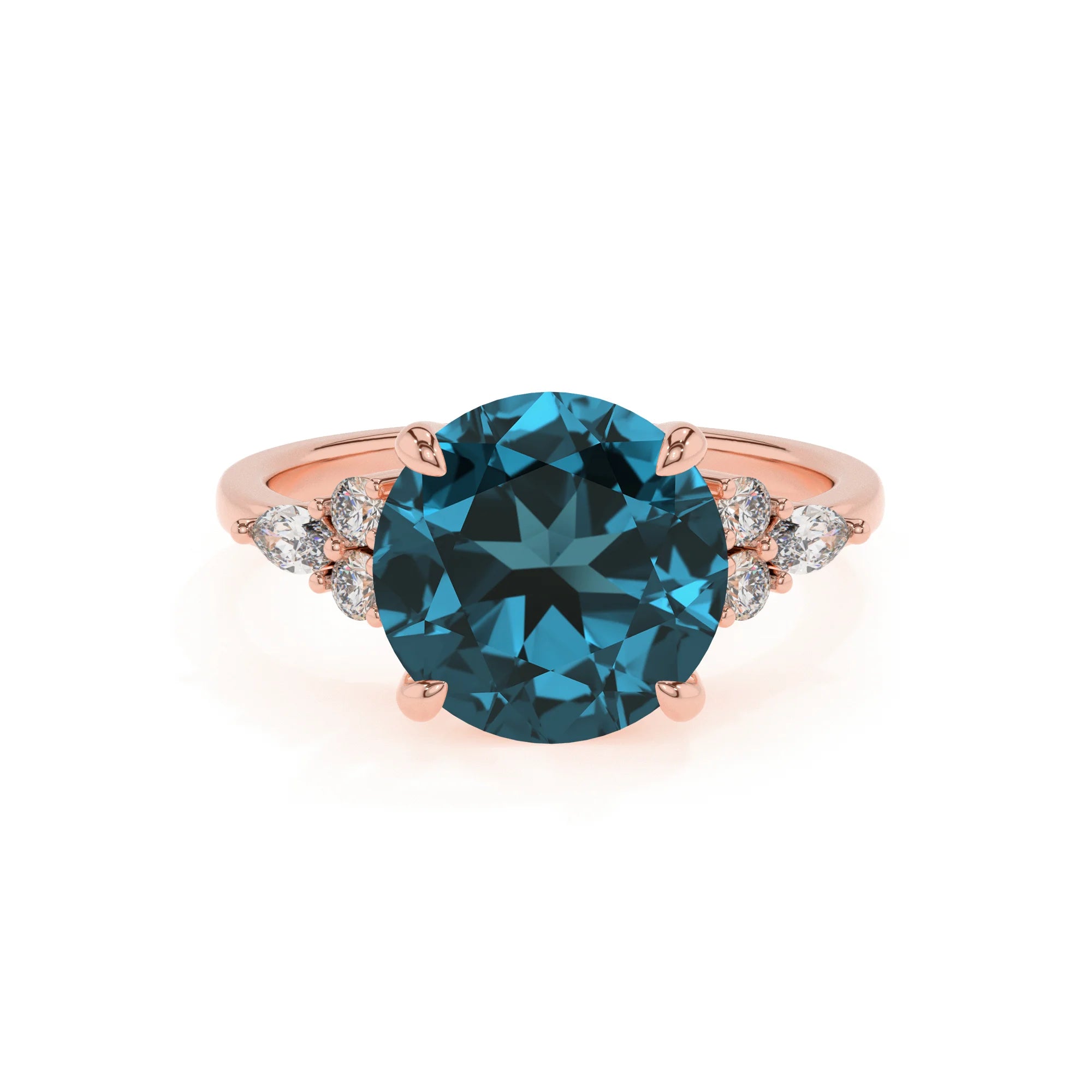 natural london-blue-topaz round solitaire rings in rose gold