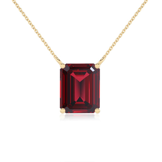 lab grown ruby emerald cut solitaire necklaces in yellow gold