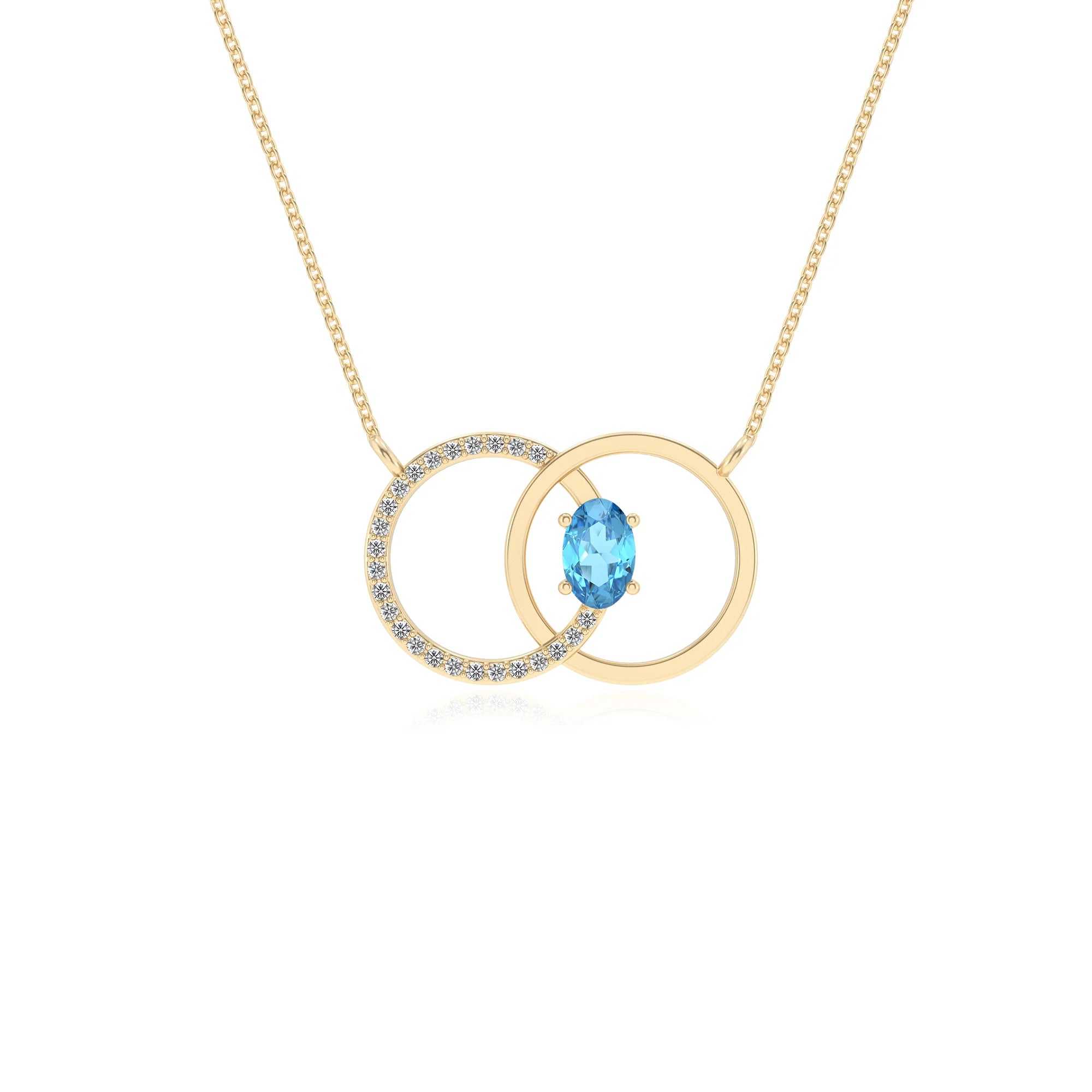 natural swiss blue topaz oval solitaire necklaces in yellow gold