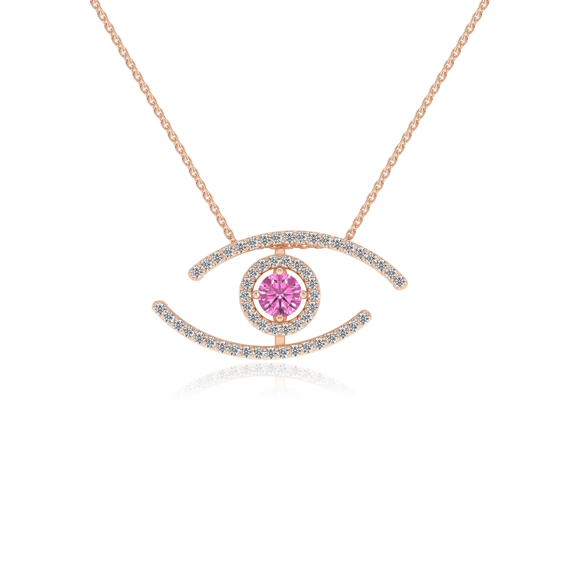 lab grown pink-sapphire round solitaire necklaces in rose gold
