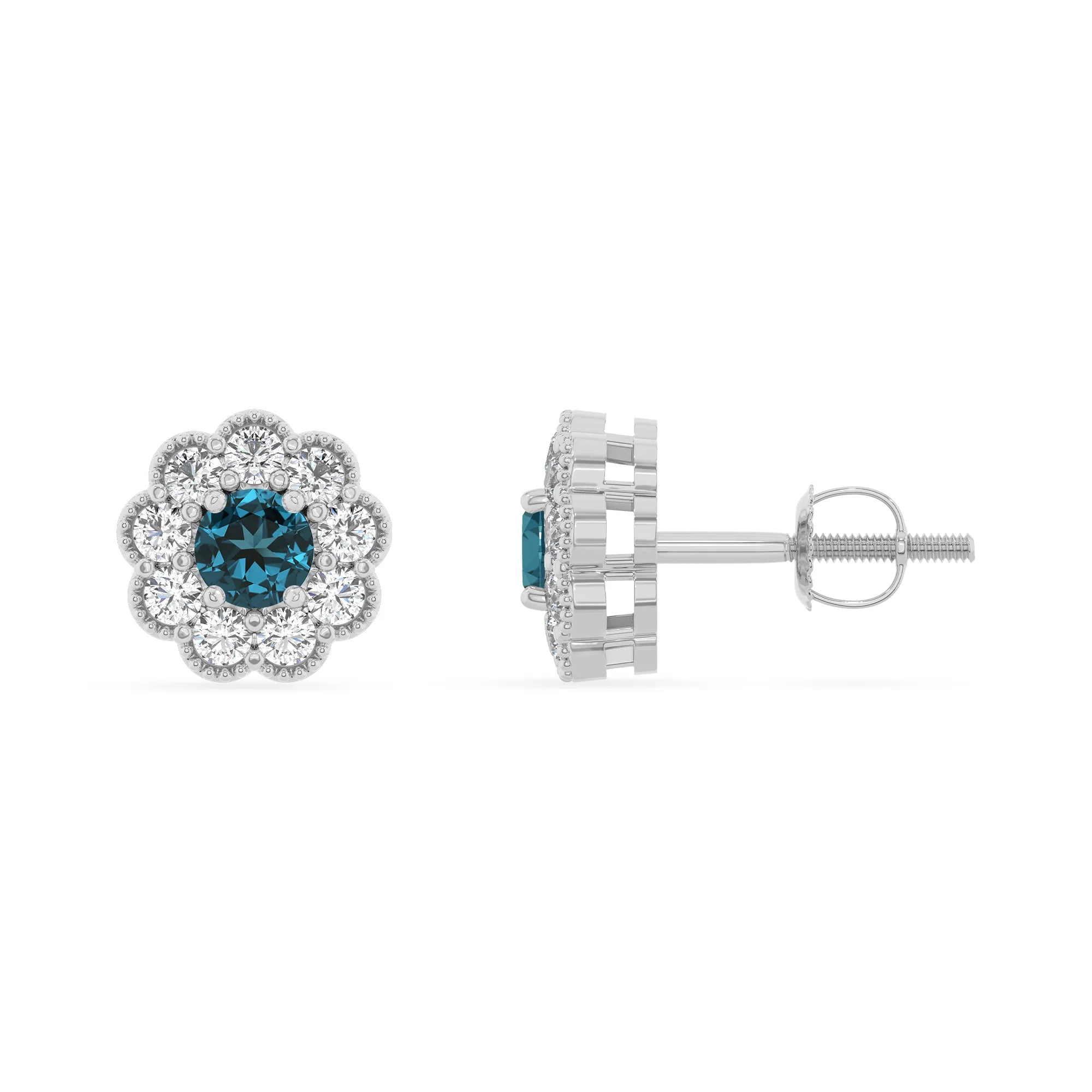 natural london blue topaz round stud earrings in platinum