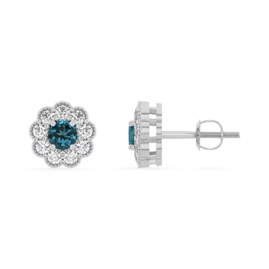 natural london blue topaz round stud earrings in platinum