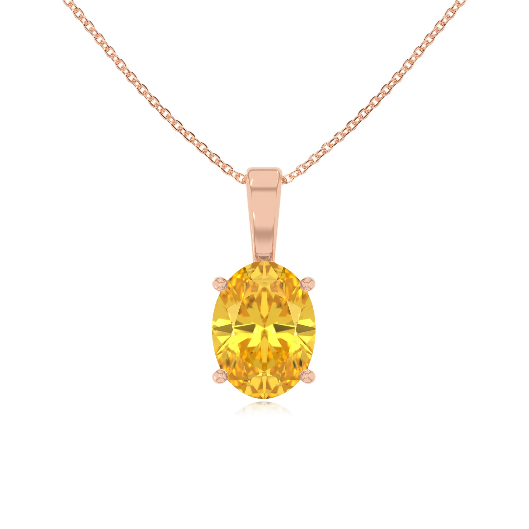 lab grown yellow-sapphire oval solitaire necklaces in rose gold
