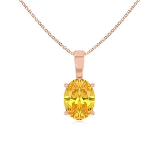 lab grown yellow-sapphire oval solitaire necklaces in rose gold