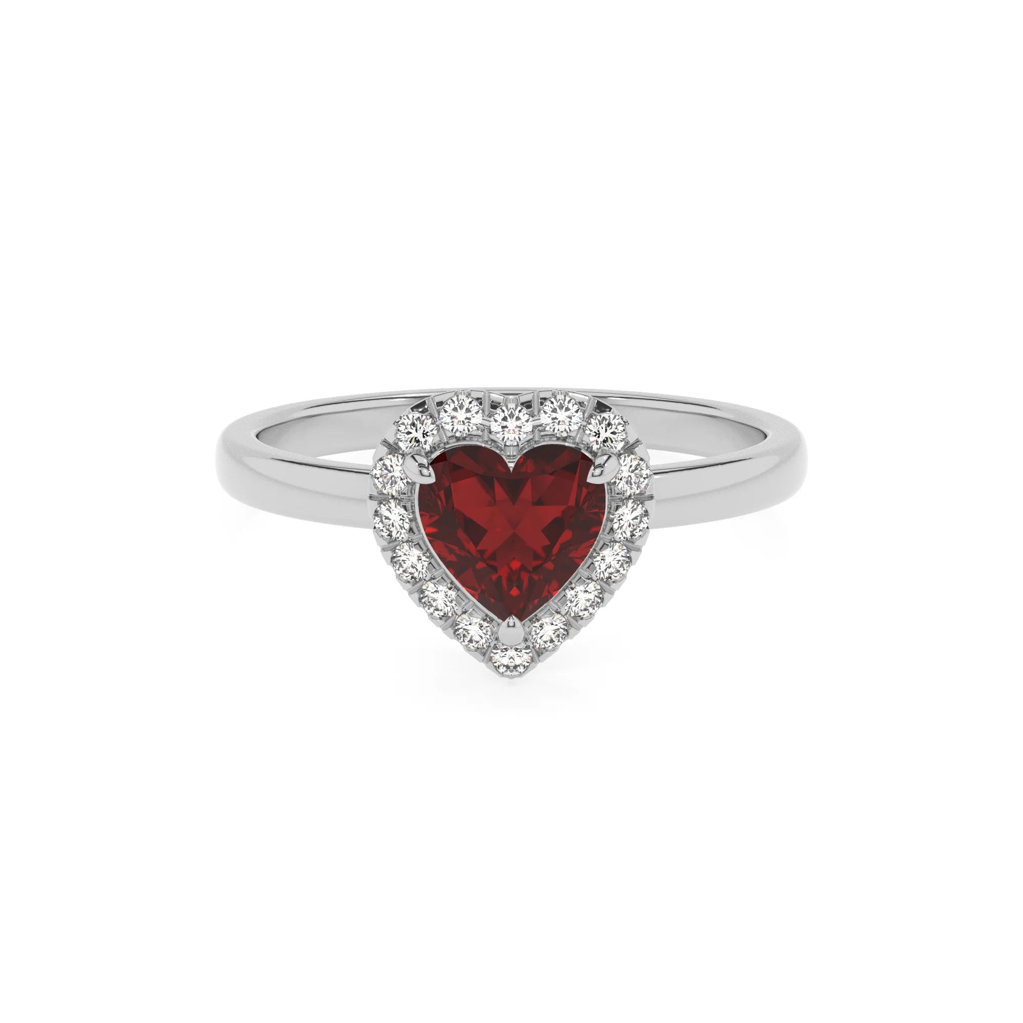 natural garnet heart solitaire rings in platinum