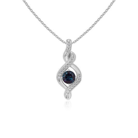 lab grown alexandrite round solitaire necklaces in white gold