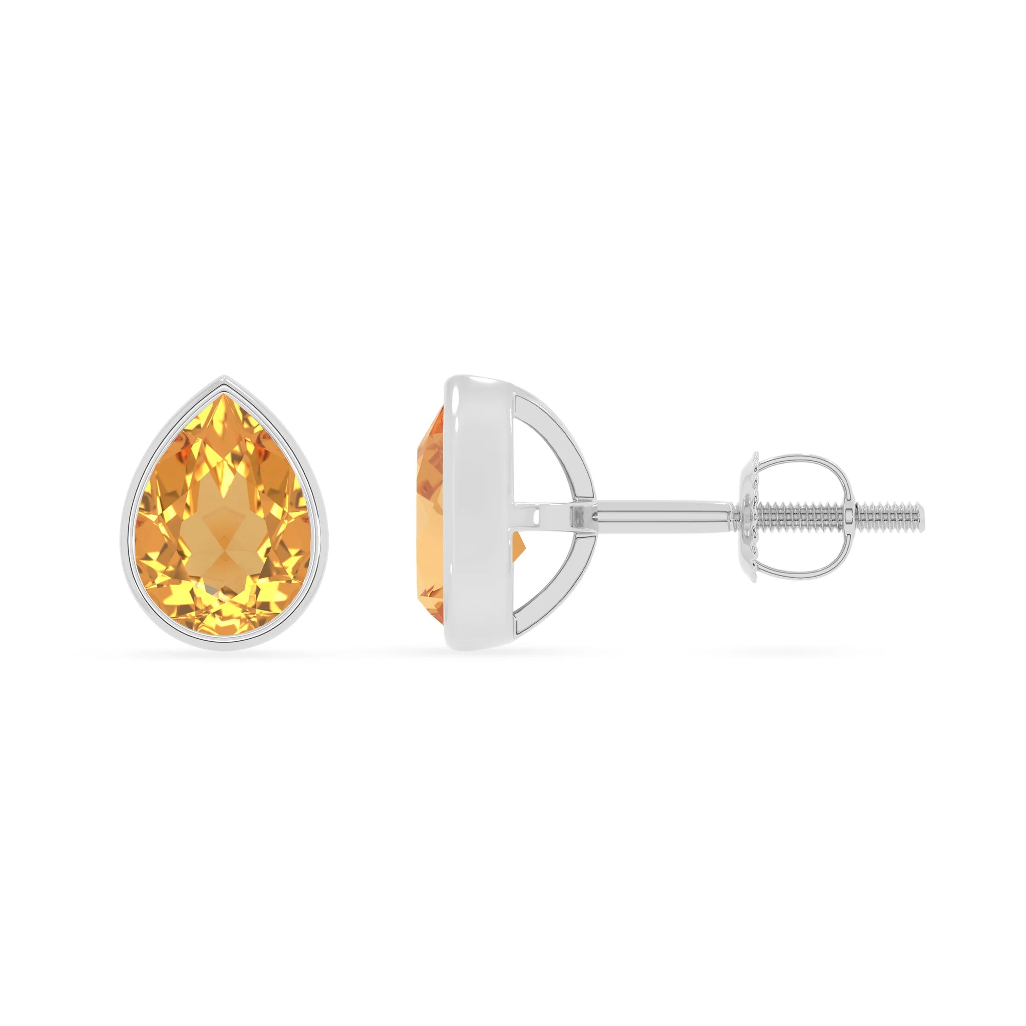 lab grown citrine pear stud earrings in platinum