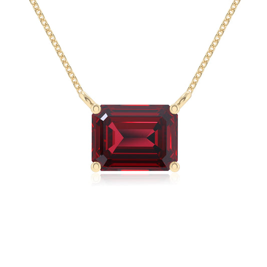 lab grown ruby emerald cut solitaire necklaces in yellow gold