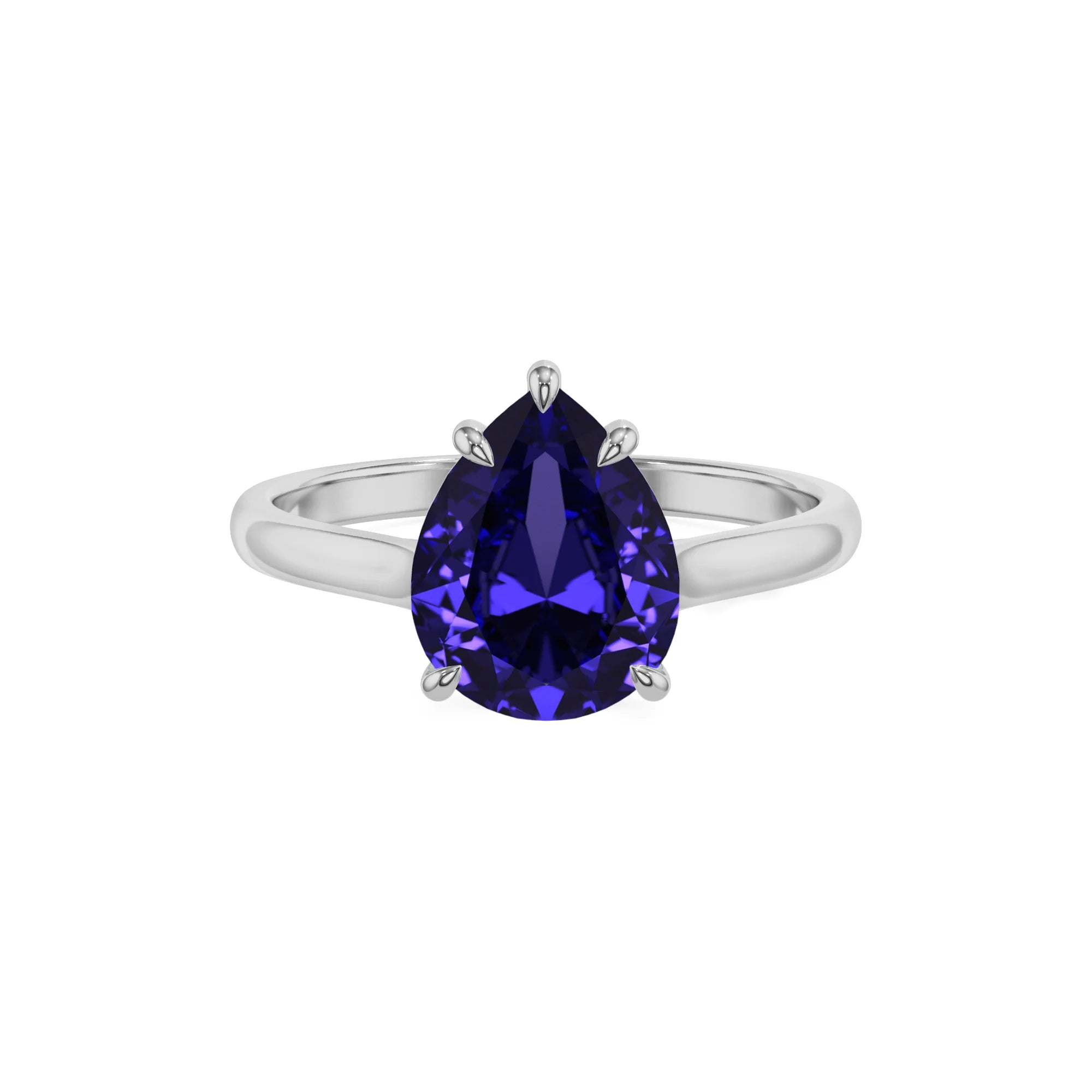 lab grown tanzanite pear solitaire rings in sterling silver