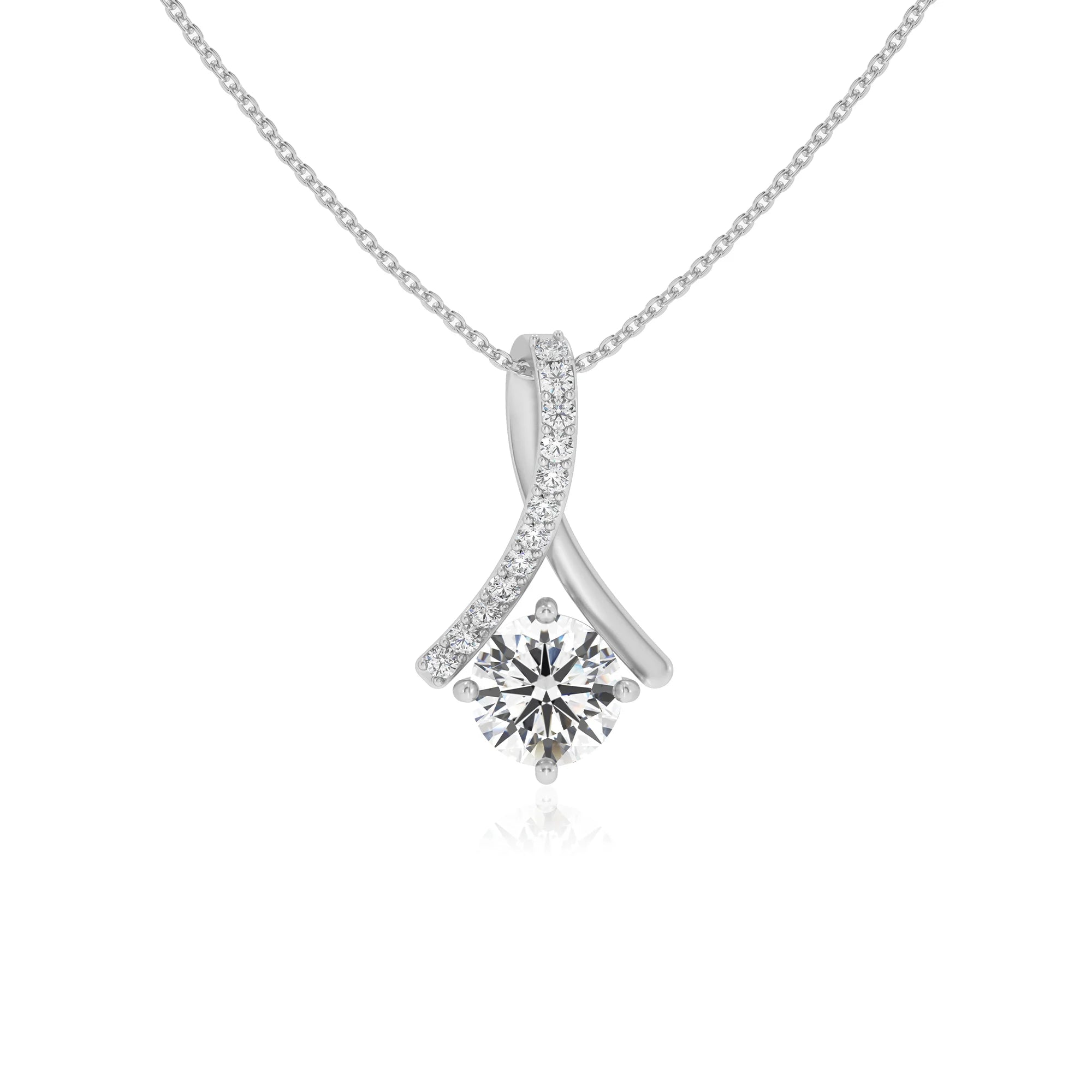 lab grown moissanite round solitaire necklaces in sterling silver