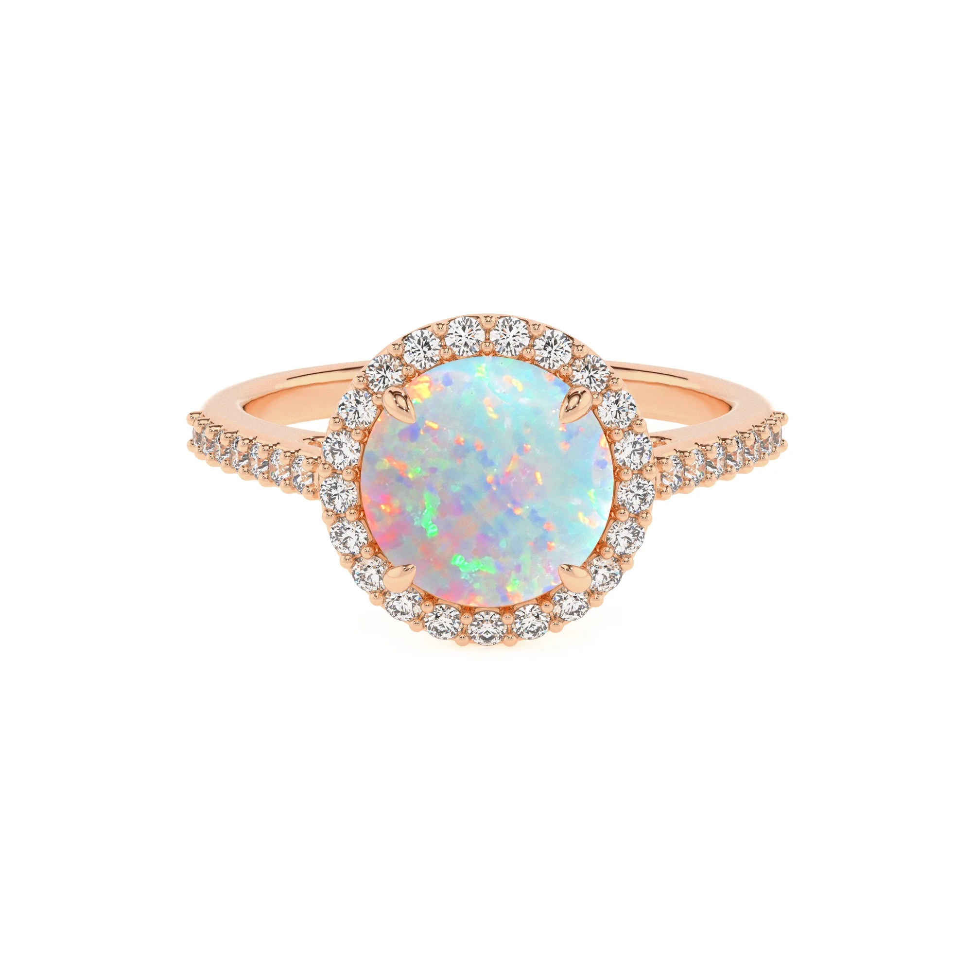 lab grown opal round solitaire rings in rose gold