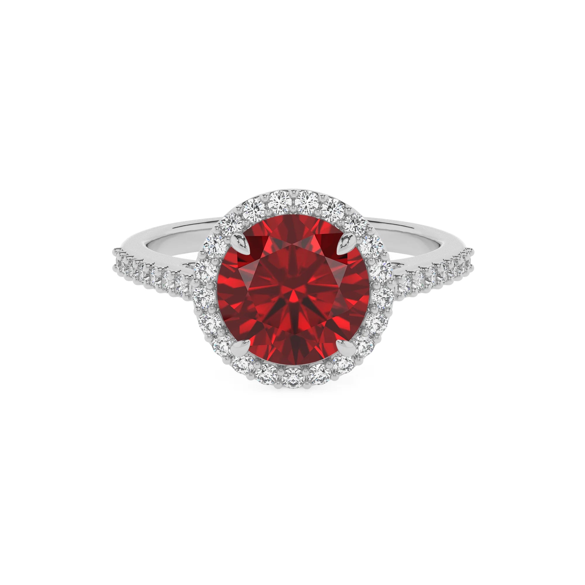lab grown ruby round solitaire rings in sterling silver