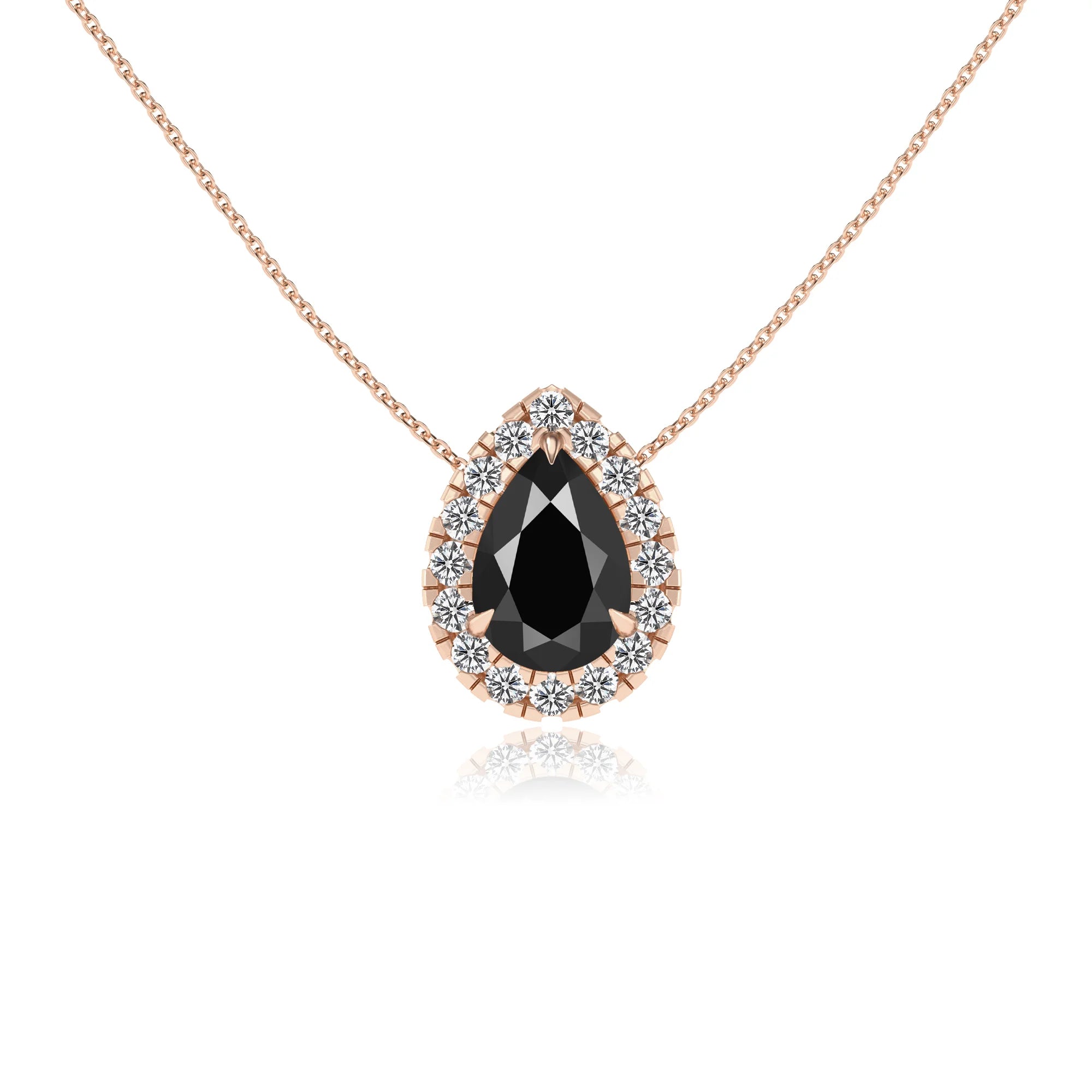 natural black onyx pear solitaire necklaces in rose gold