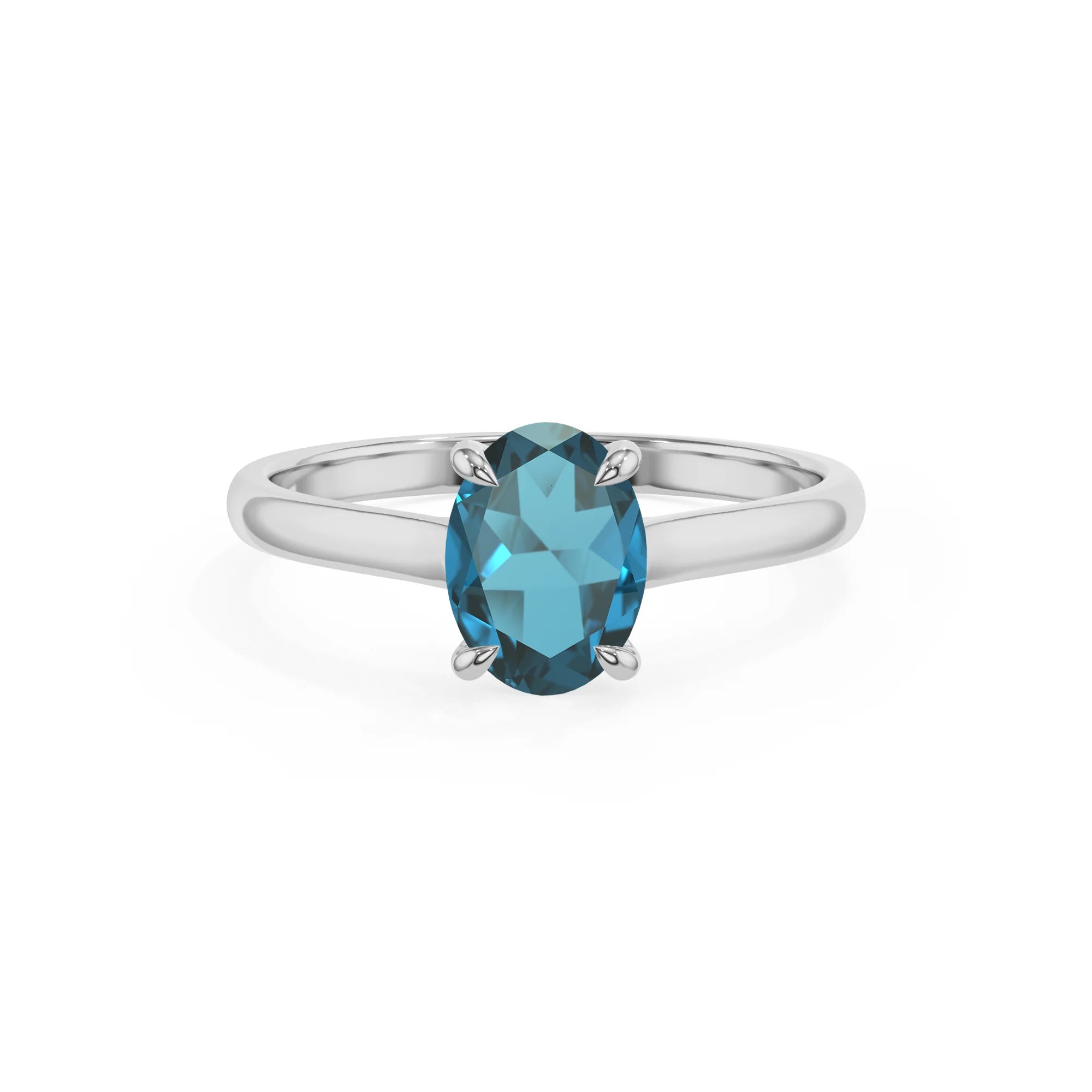 natural london-blue-topaz oval solitaire rings in white gold