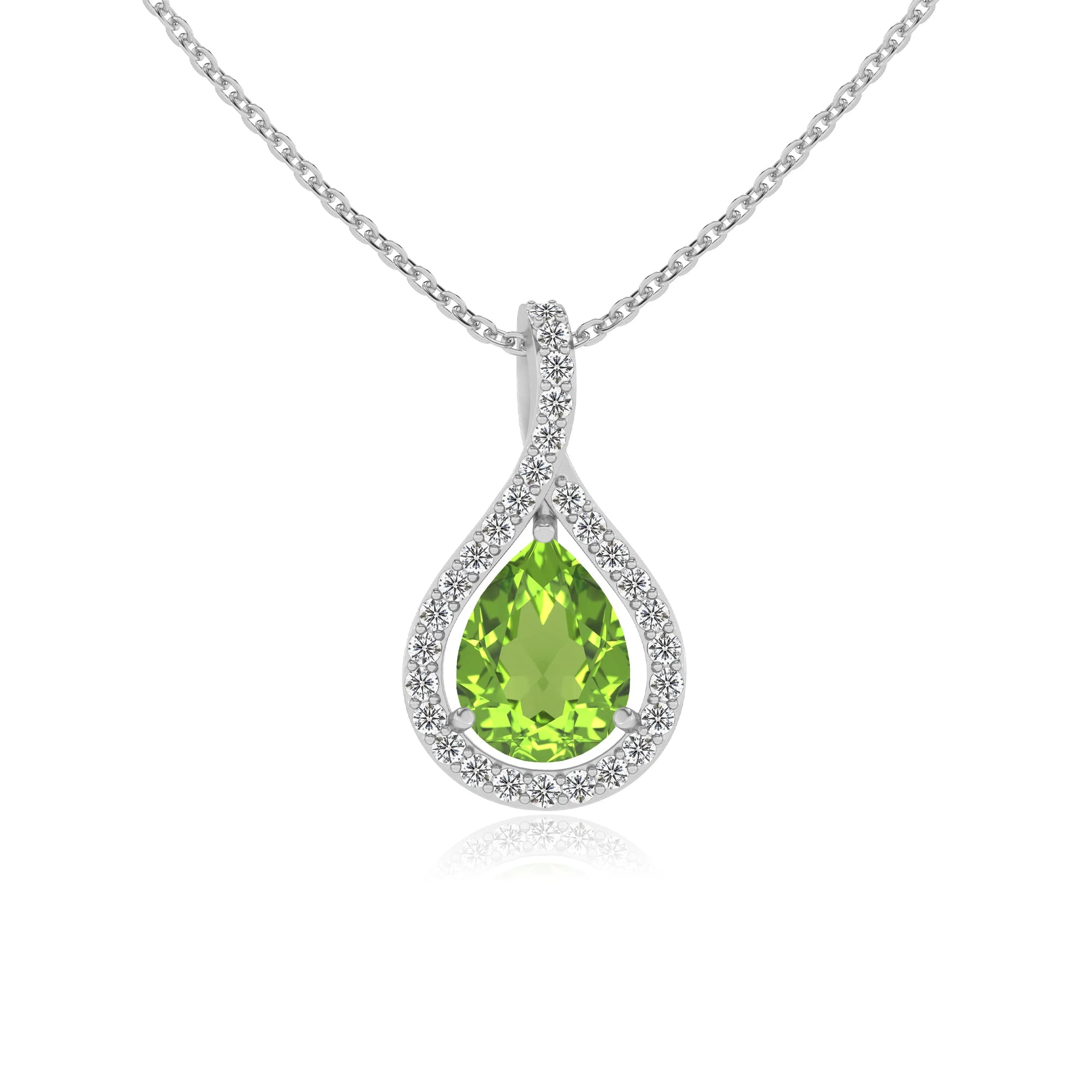 natural peridot pear solitaire necklaces in white gold