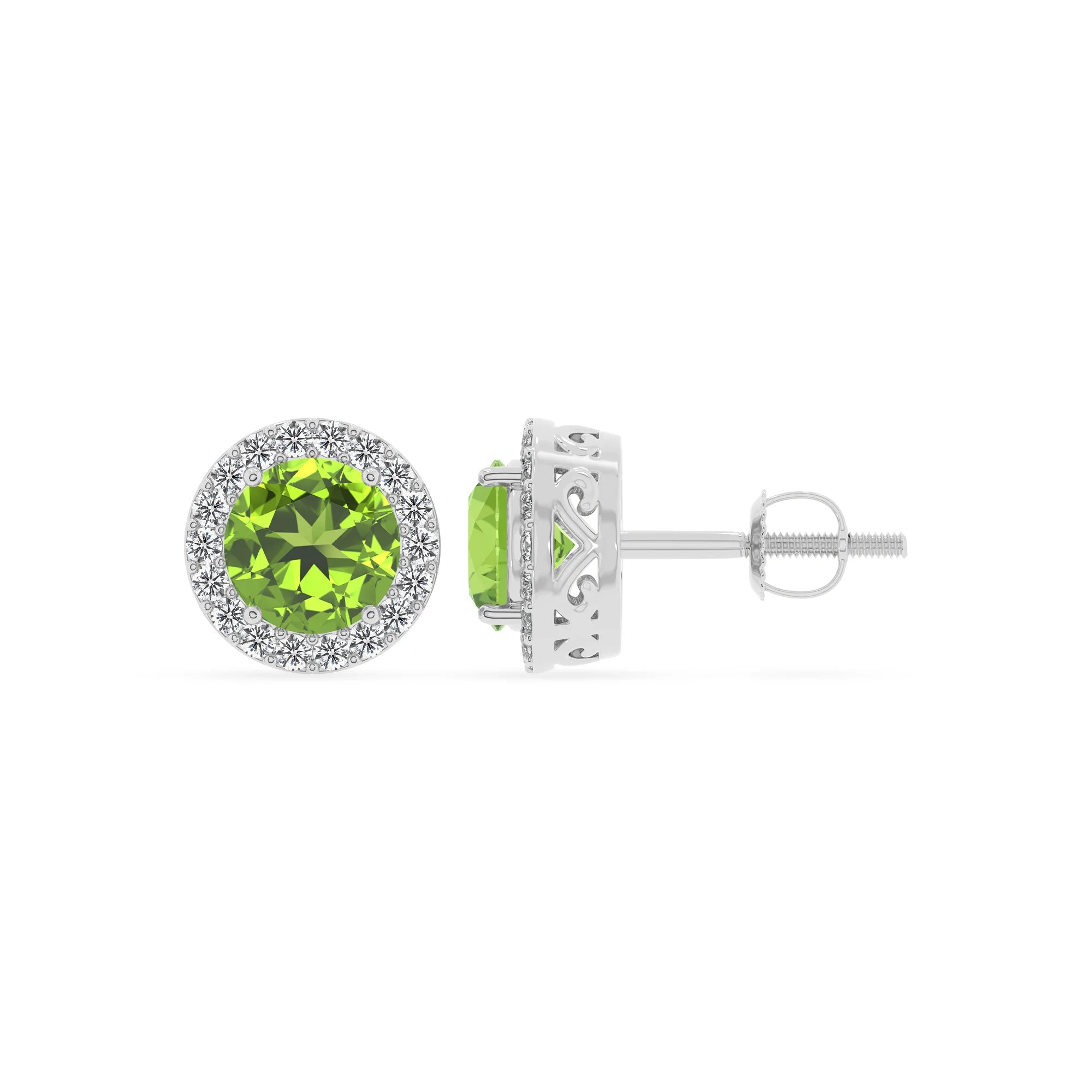 natural peridot round stud earrings in white gold