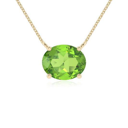 natural peridot oval solitaire necklaces in yellow gold