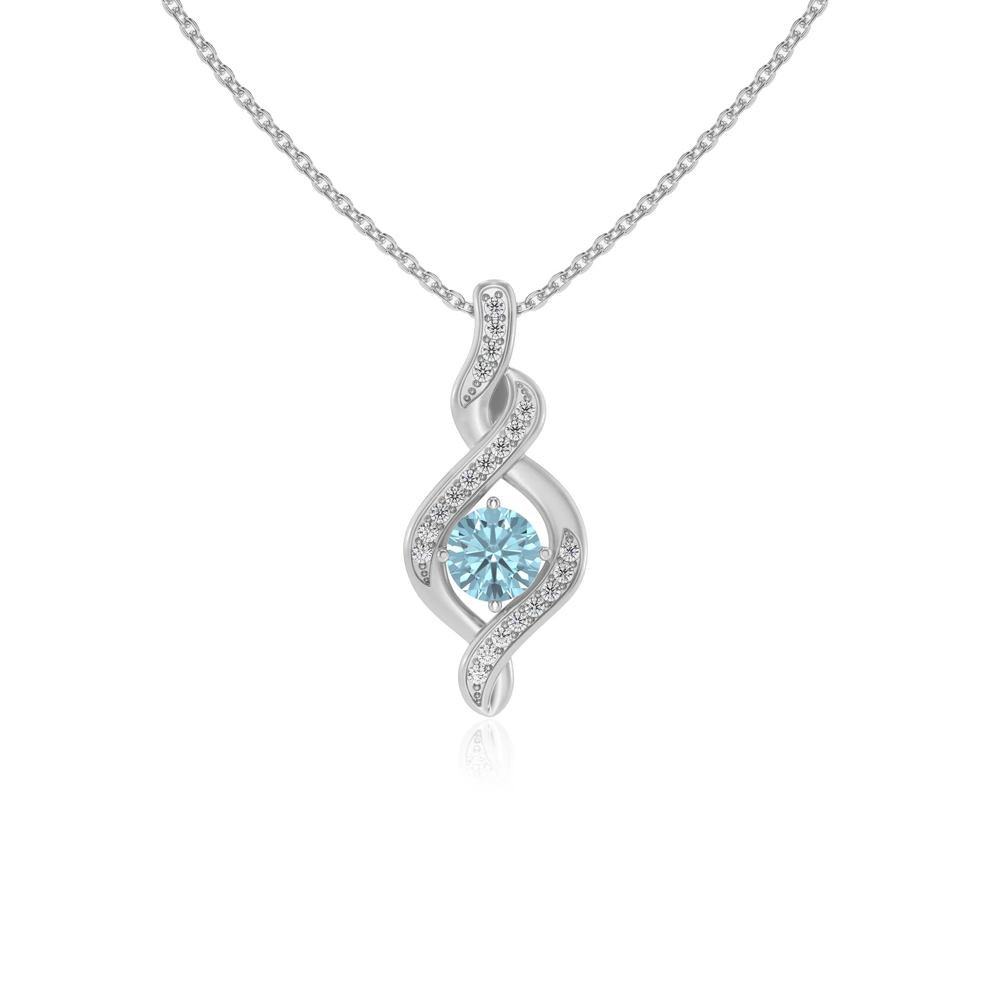 lab grown aquamarine round solitaire necklaces in sterling silver
