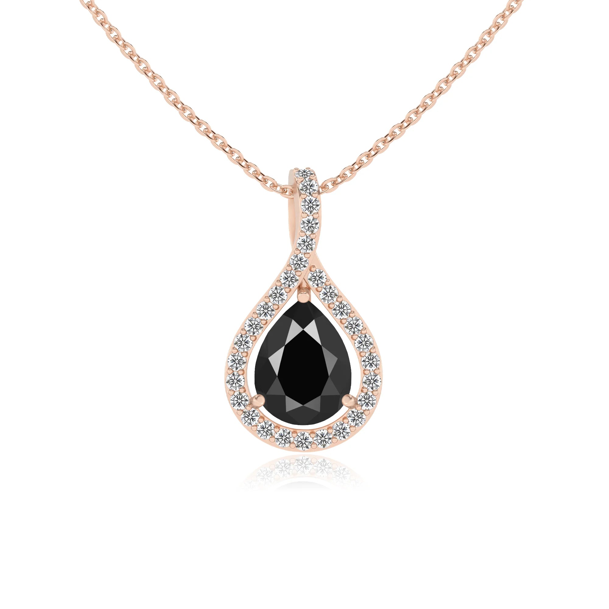 natural black-onyx pear solitaire necklaces in rose gold