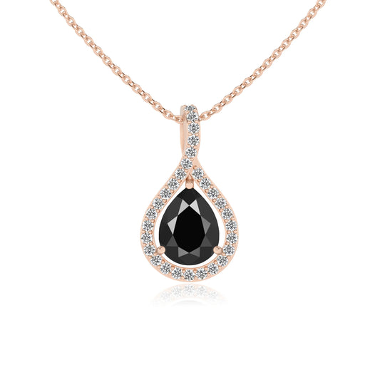 natural black-onyx pear solitaire necklaces in rose gold
