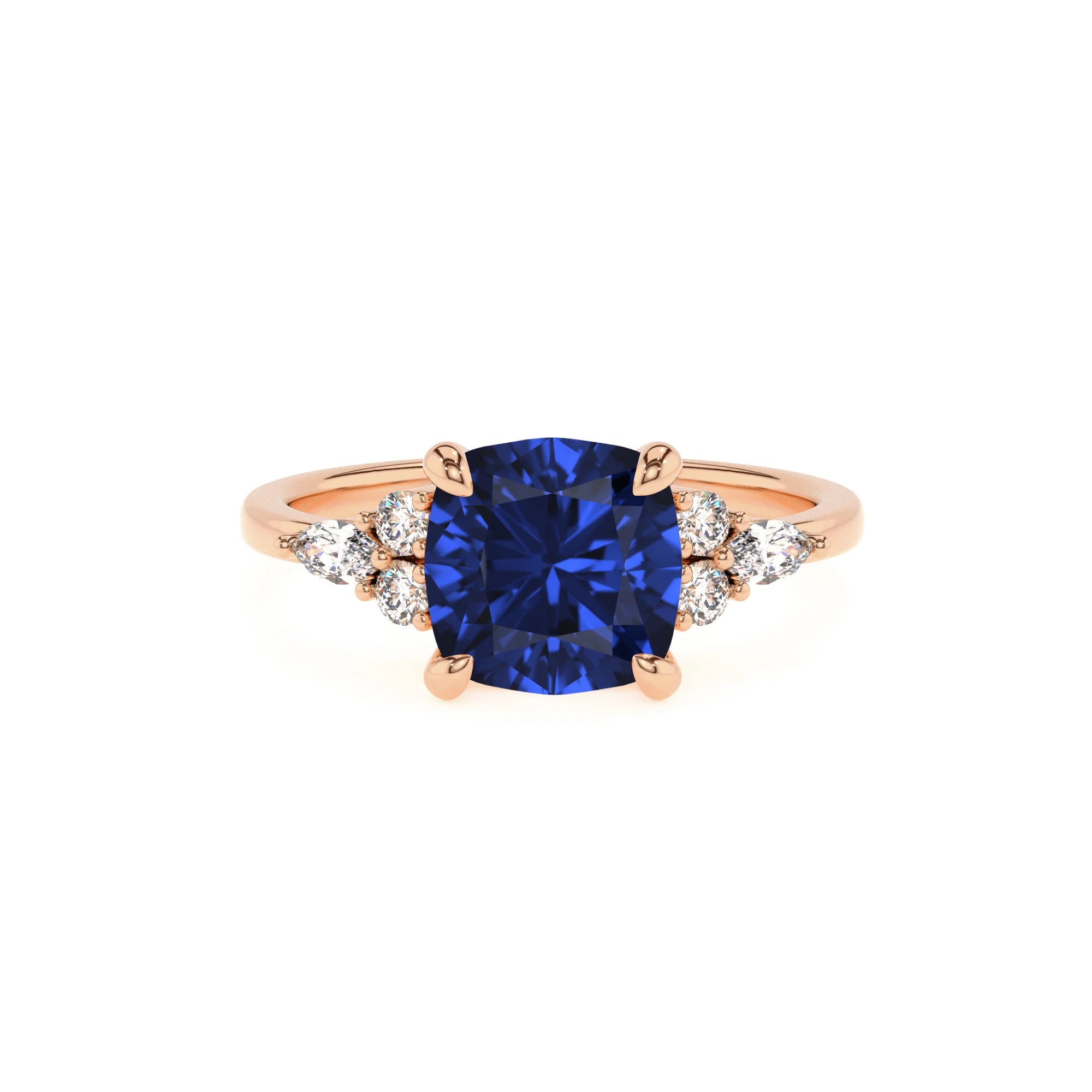 lab grown blue-sapphire cushion solitaire rings in rose gold