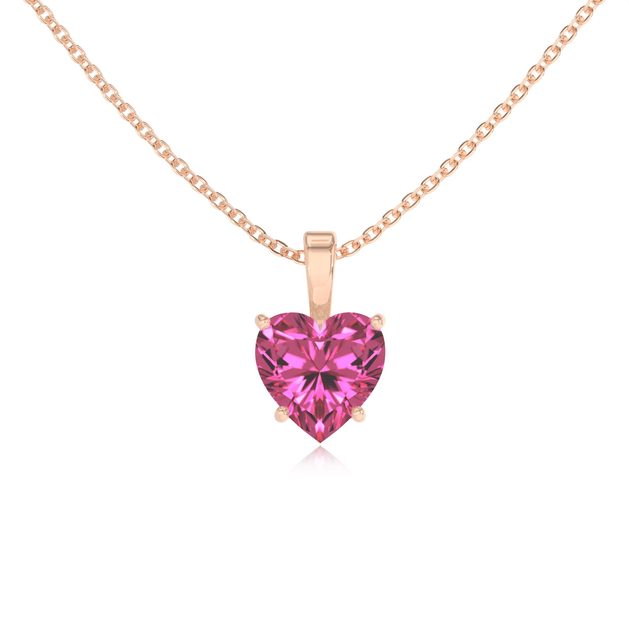 lab grown pink-sapphire heart solitaire necklaces in rose gold