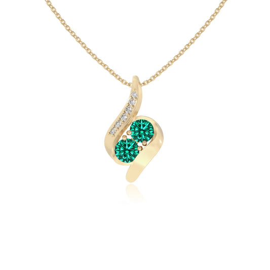lab grown emerald round solitaire v-bale necklaces in yellow gold