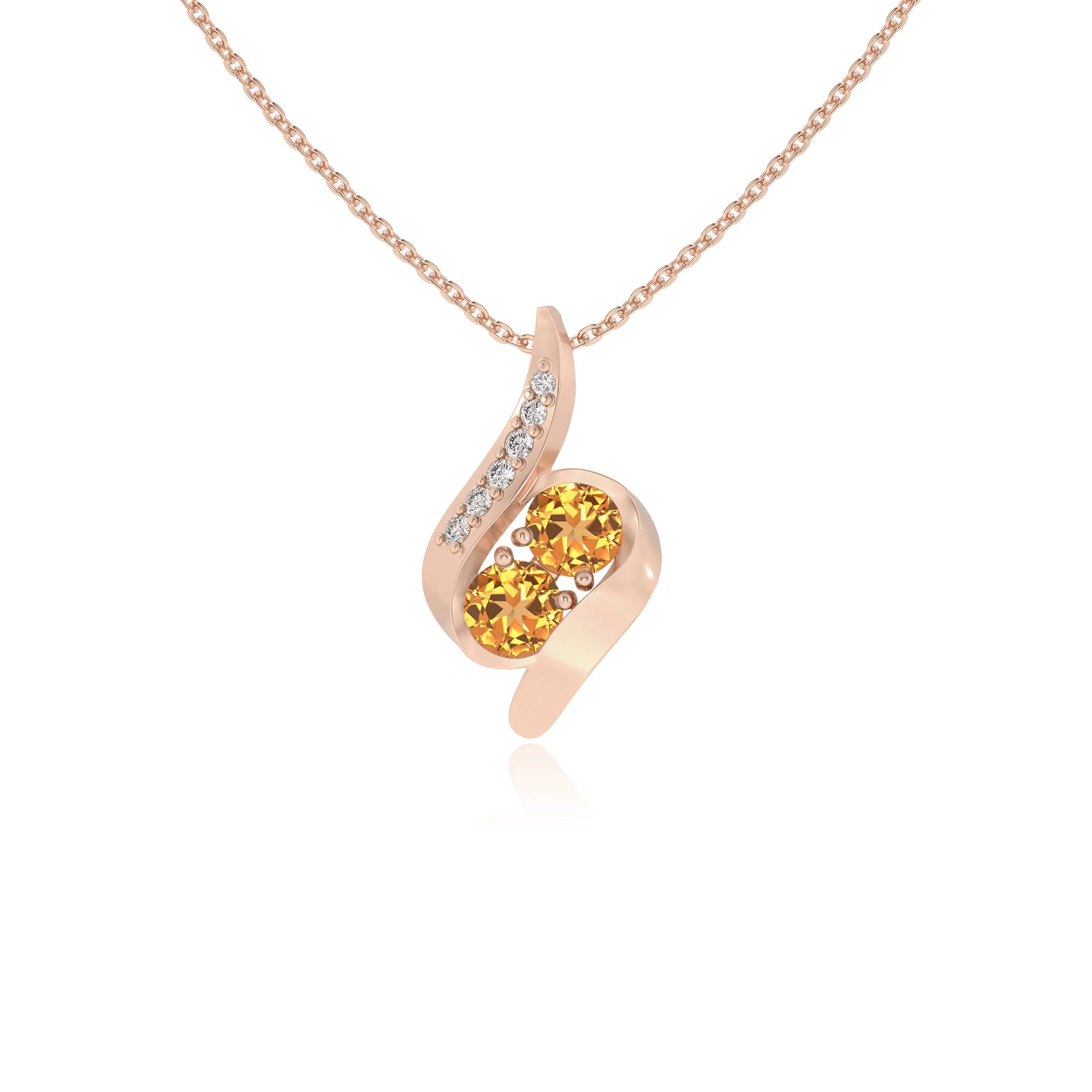 lab grown citrine round solitaire v-bale necklaces in rose gold