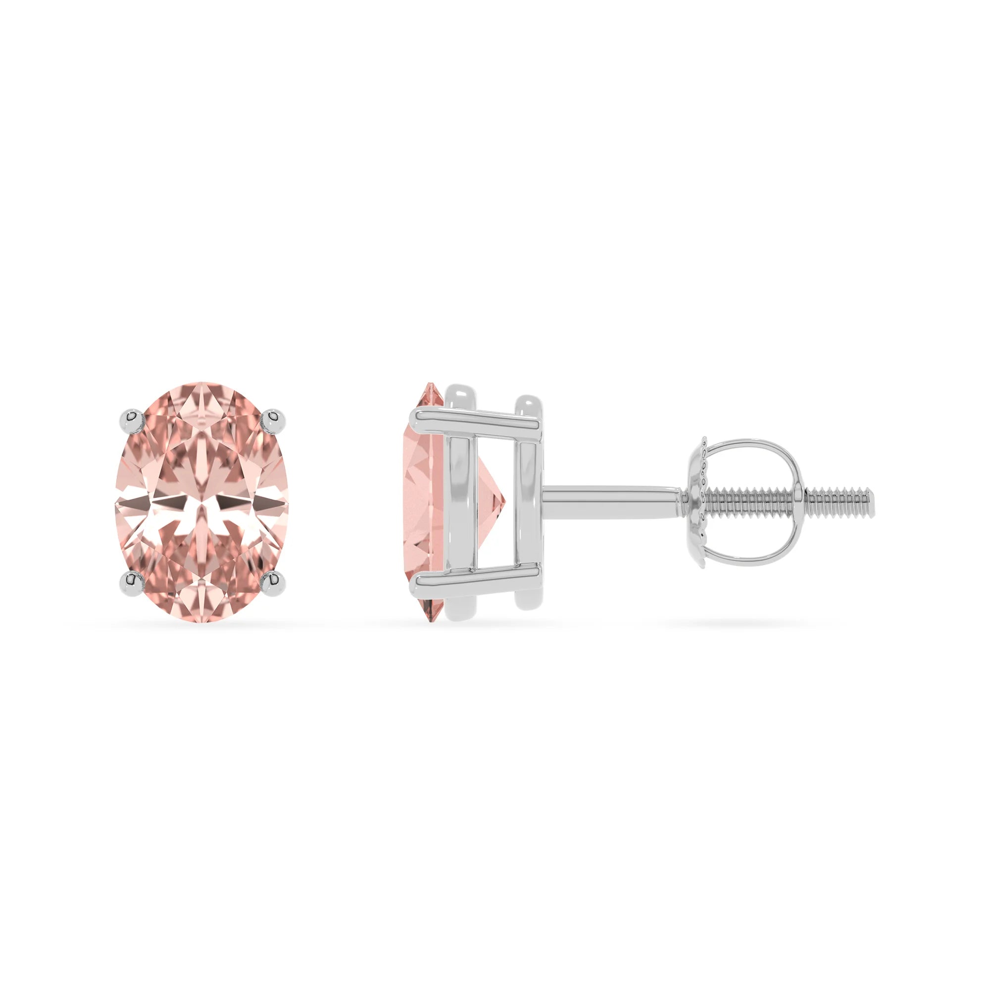 lab grown morganite oval stud earrings in platinum