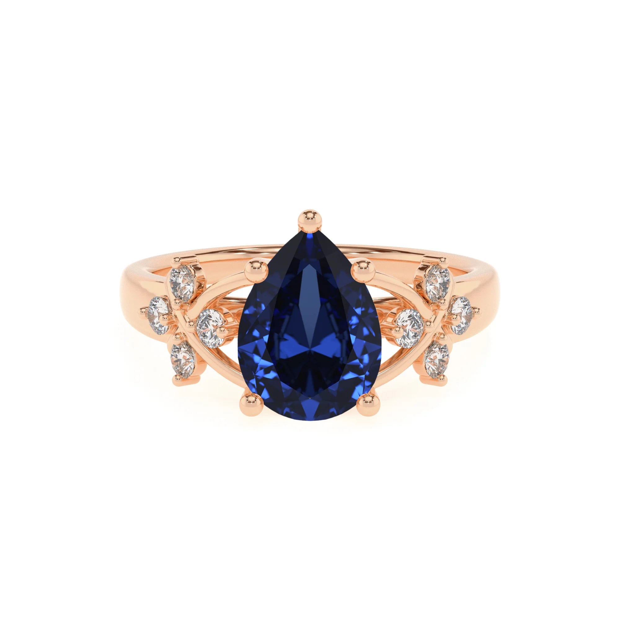 lab grown blue-sapphire pear solitaire rings in rose gold