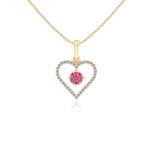 lab grown pink-tourmaline round infinity necklaces in yellow gold