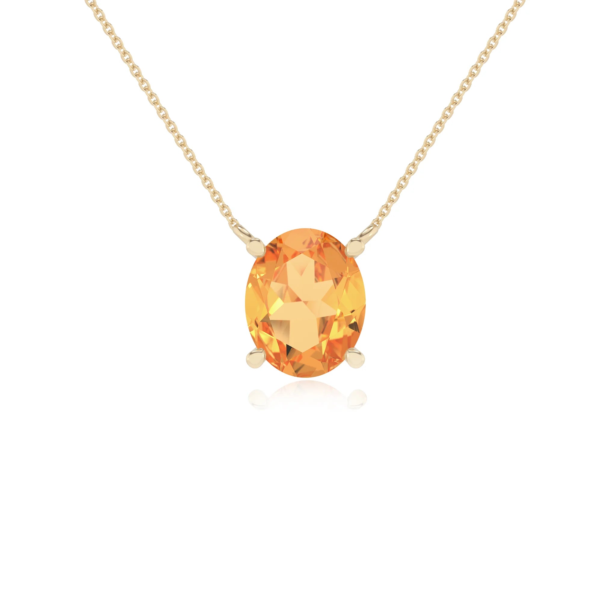 lab grown citrine oval solitaire necklaces in yellow gold