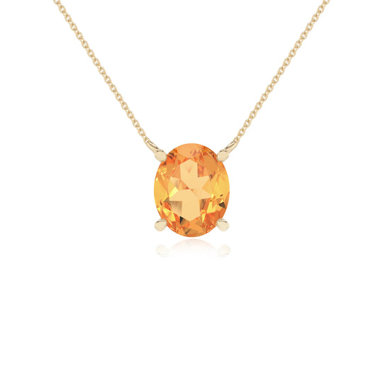 lab grown citrine oval solitaire necklaces in yellow gold