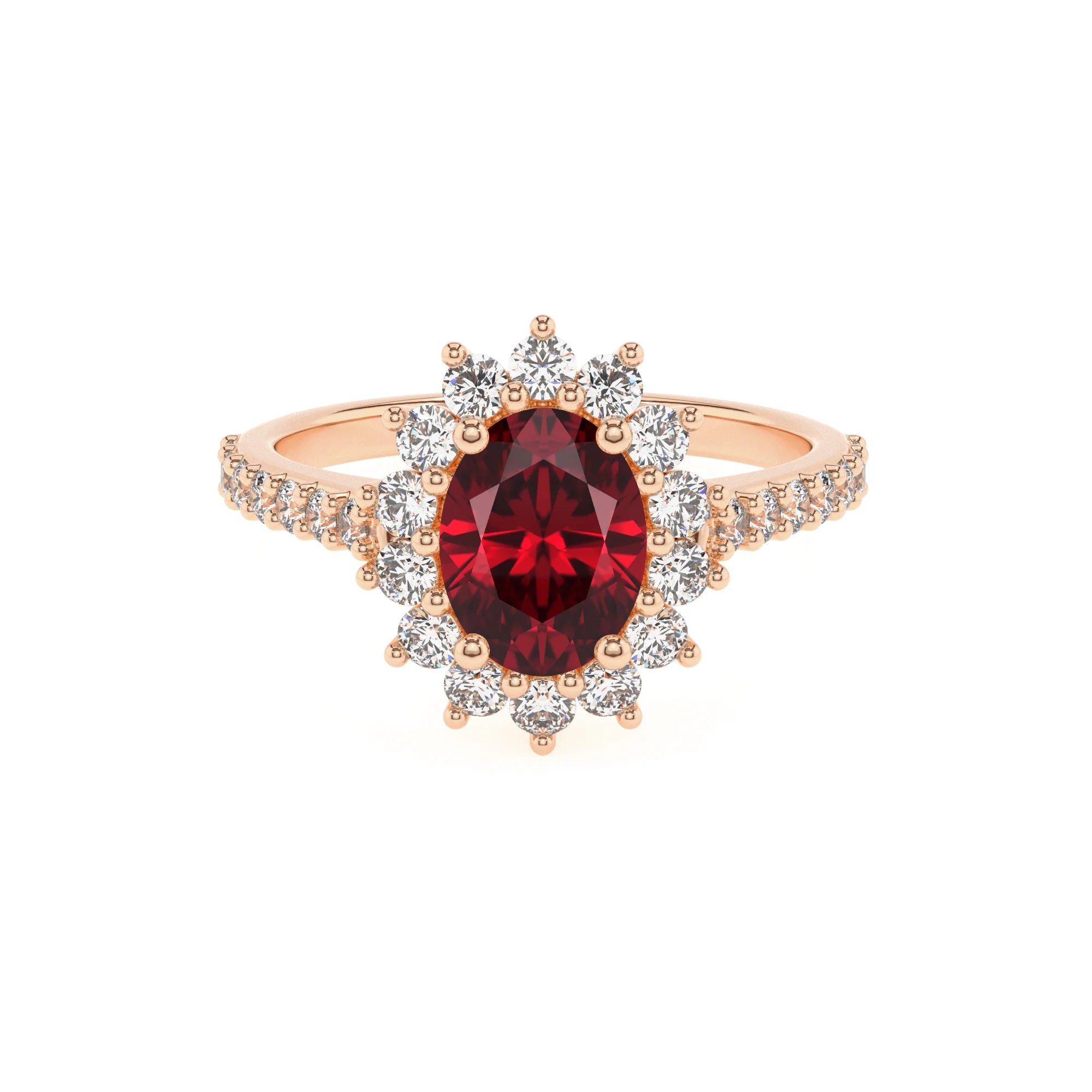 lab grown ruby oval solitaire rings in rose gold