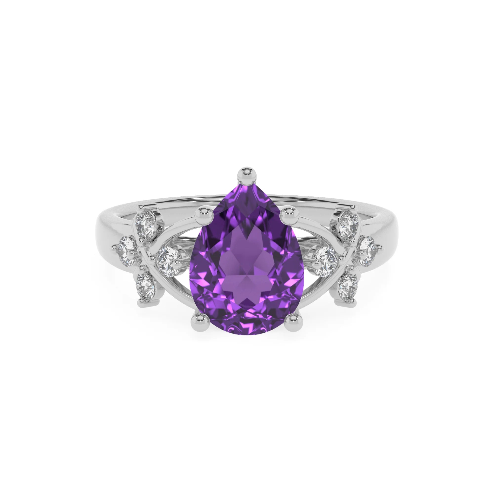 lab grown amethyst pear solitaire rings in white gold