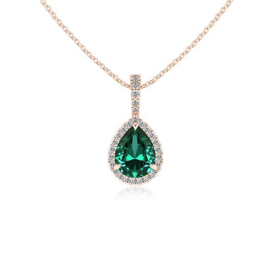 lab grown emerald pear solitaire necklaces in rose gold