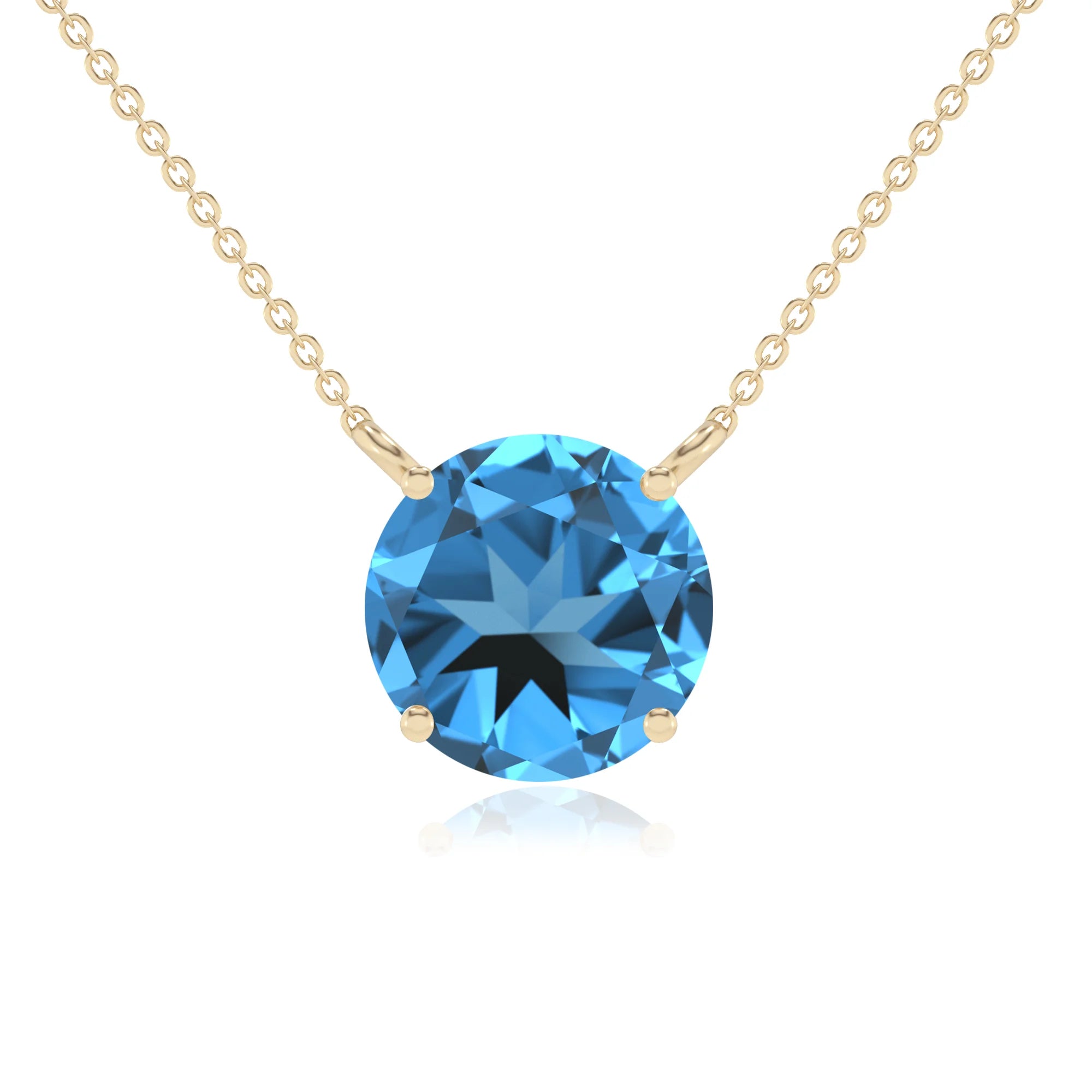 natural swiss-blue-topaz round solitaire necklaces in yellow gold