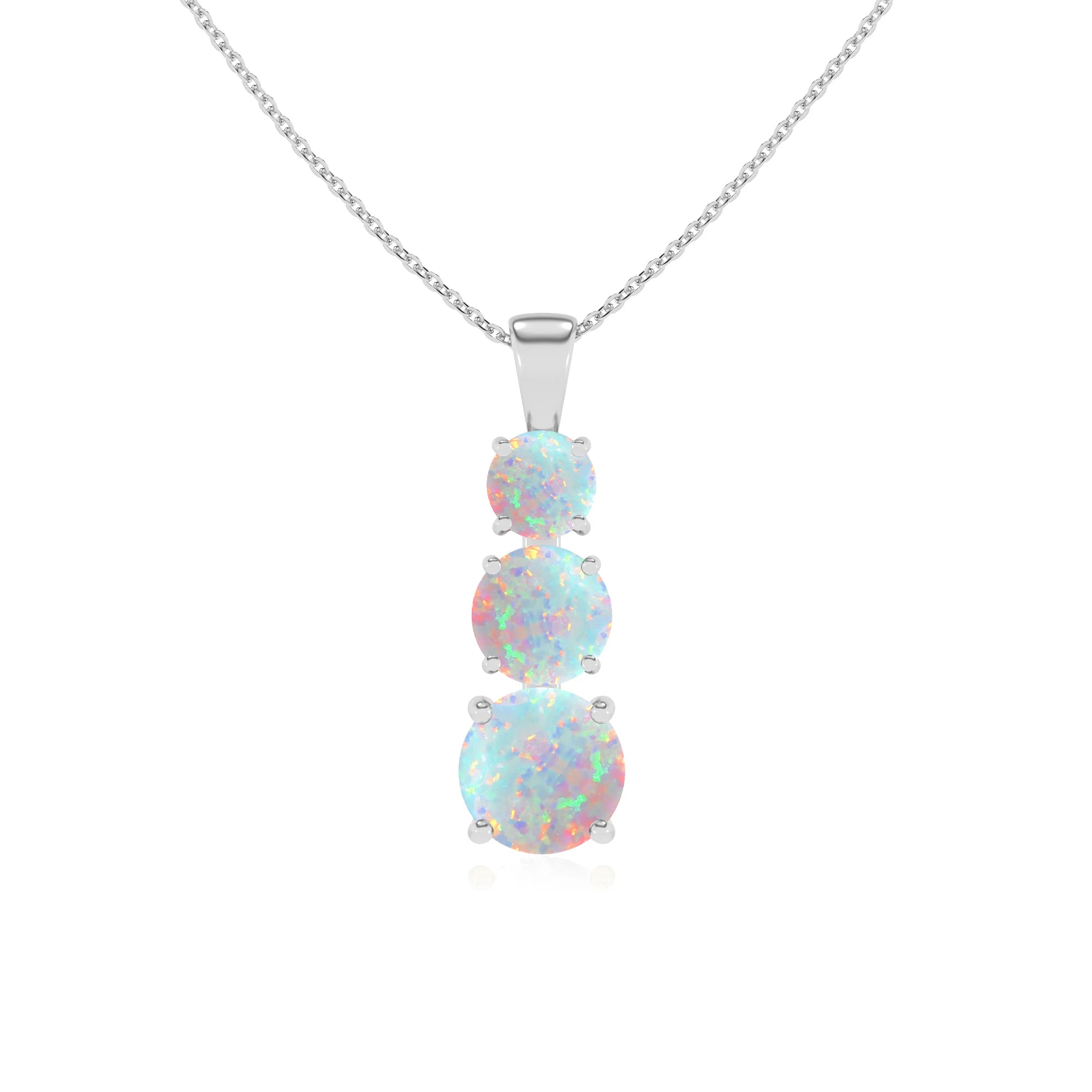 lab grown opal round bar v-bale necklaces in white gold