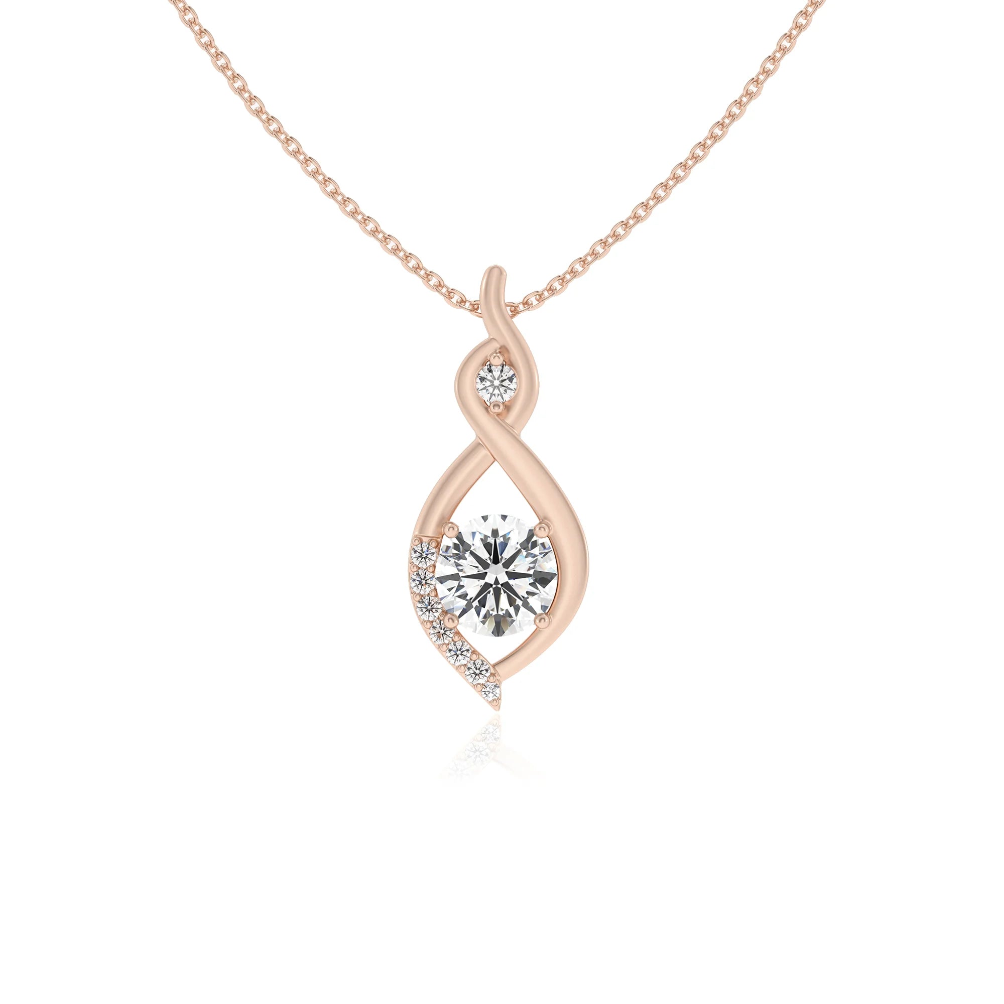 lab grown moissanite round solitaire necklaces in rose gold