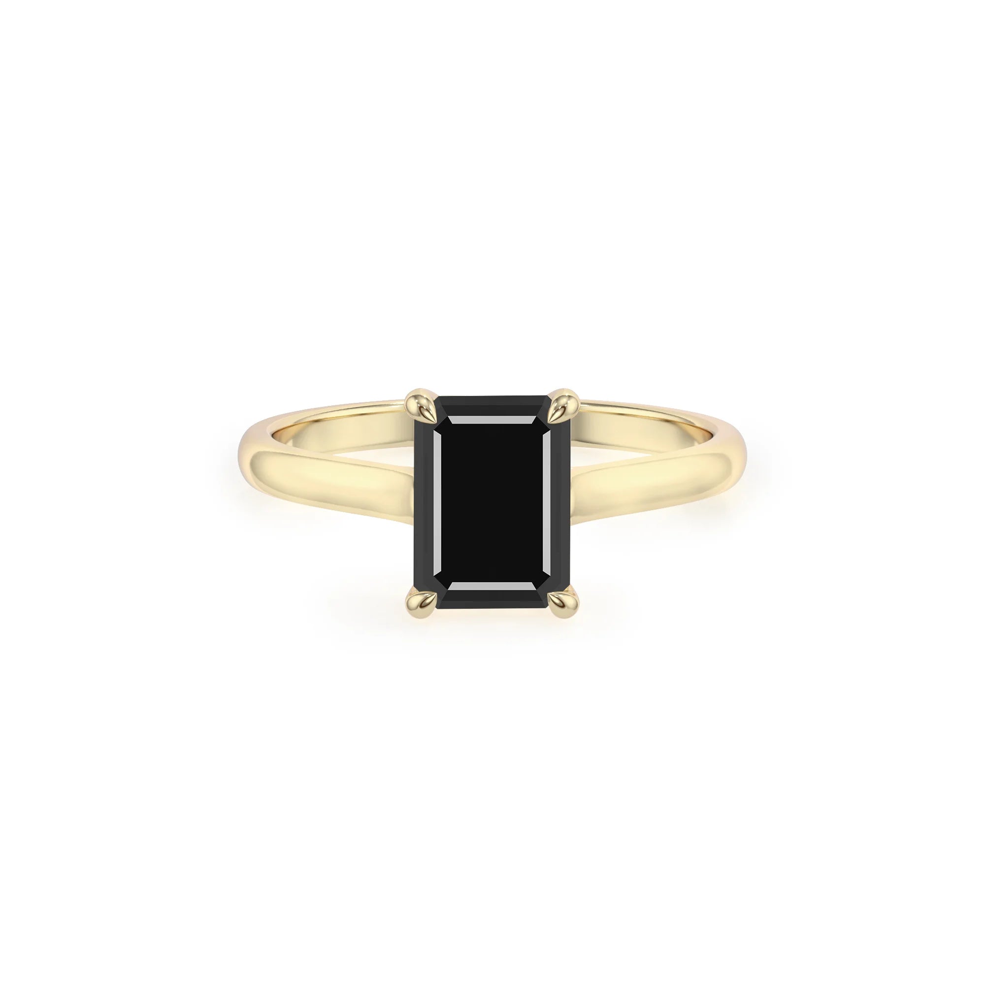 natural black-onyx emerald cut solitaire rings in yellow gold